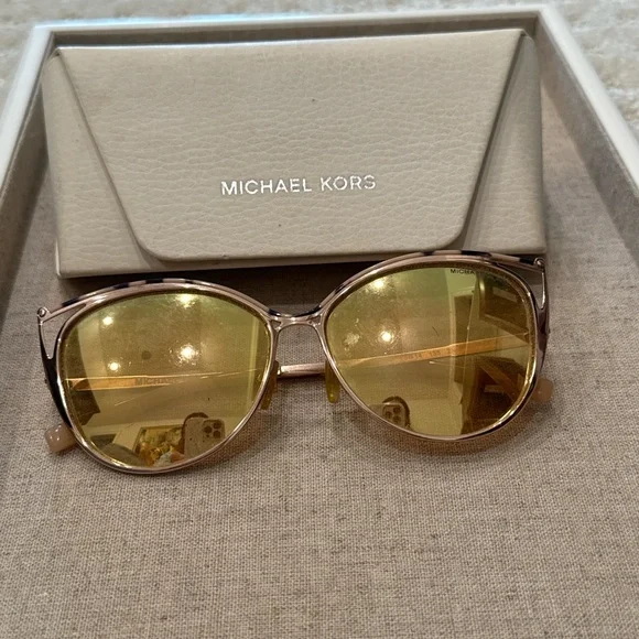 Michael Kors Gold Cat Eye Sunglasses with Yellow Lenses + Case - Picture 1 of 3
